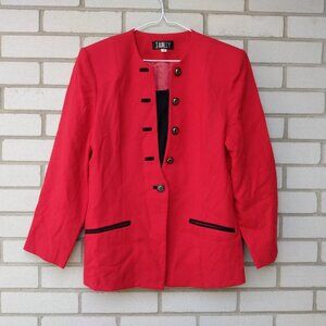 Vintage 80s Red Black Blazer Jacket Size 13 Janlly 40" Bust